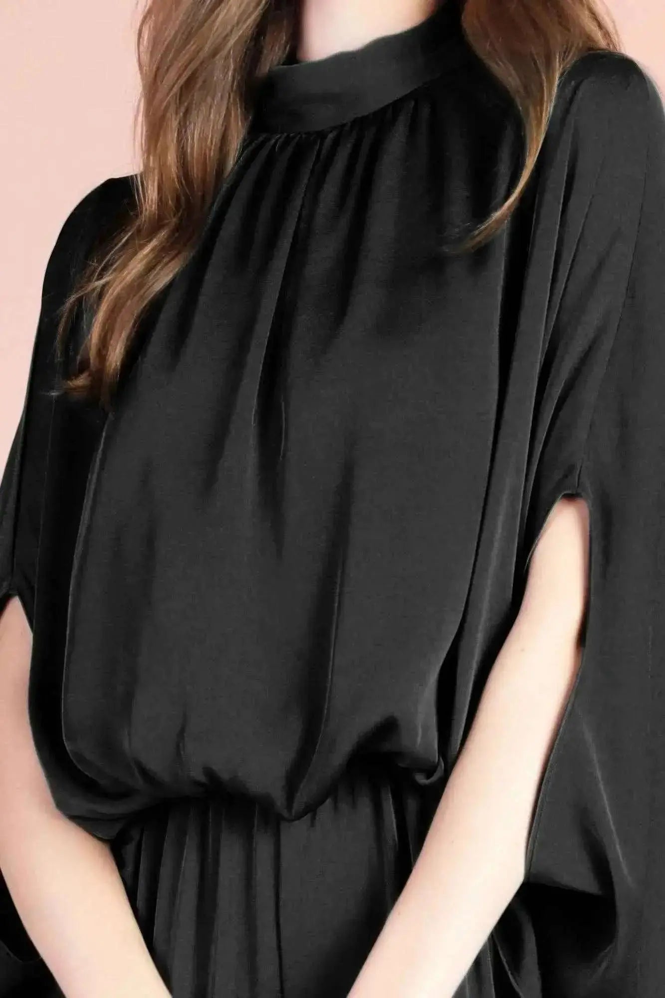 Washed Poly Silk Mock Neck Caftan Jumpsuit - Mr Lou’s Place