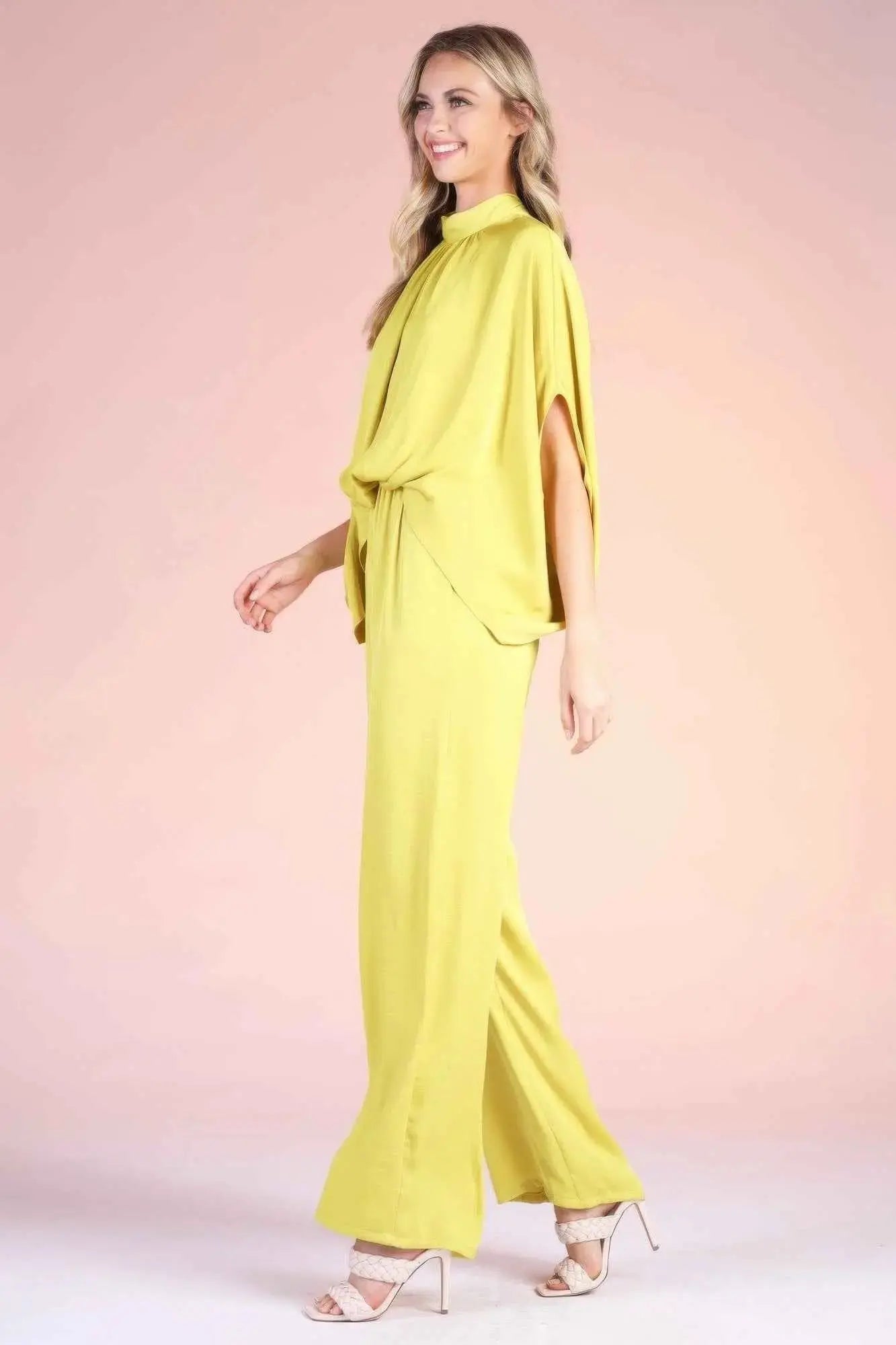 Washed Poly Silk Mock Neck Caftan Jumpsuit - Mr Lou’s Place