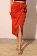Washed Satin Crepe Side Wrap Midi Skirt - Mr Lou’s Place