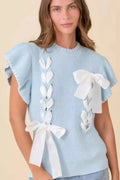 Weaved Ribbon Bow Detail Sweater Knit Top - Mr Lou’s Place