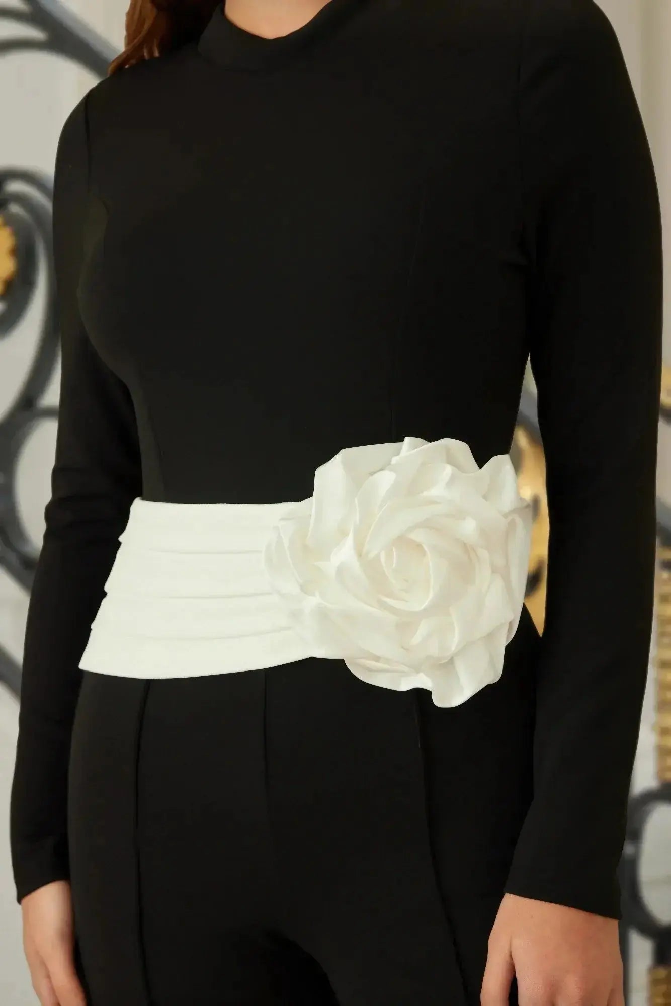 Wide Waistband With Rose Jumpsuit - Mr Lou’s Place