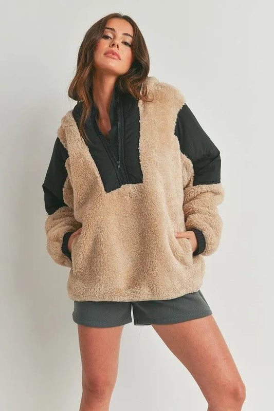 Two-toned Cozy Hooded Sweater - Mr Lou’s Place
