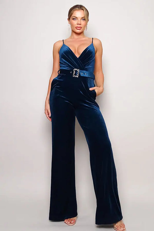 Samba Rhinestone Belt Velvet Jumpsuit - Mr Lou’s Place