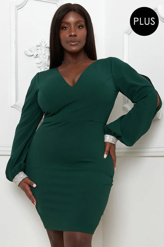 Rhinestone Cuffs Plus Size Mini Dress - Mr Lou’s Place