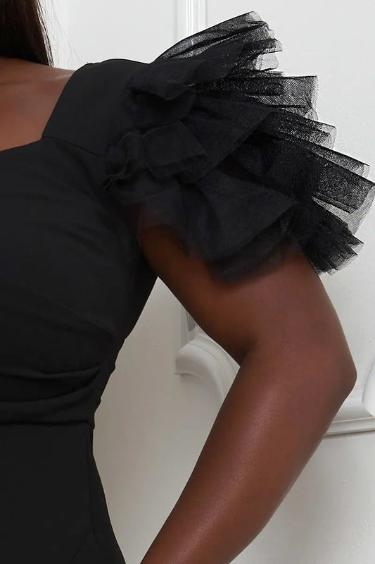Mesh Tulle Shoulder Plus Size Maxi Dress - Mr Lou’s Place