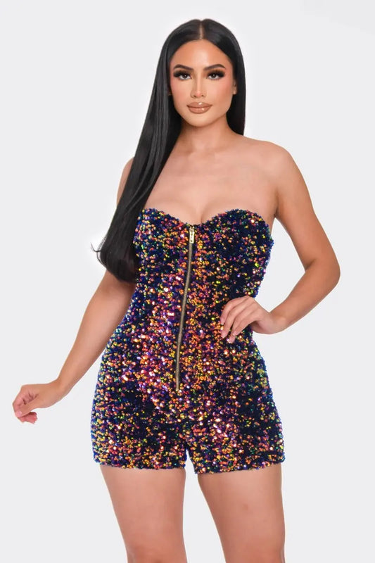 Multi Sequins Tube Top Romper - Mr Lou’s Place