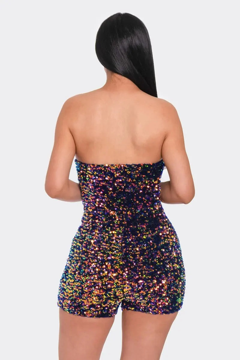 Multi Sequins Tube Top Romper - Mr Lou’s Place