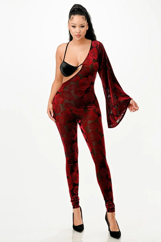 Velvet Flocking Jumpsuit/bell Sleeve - Mr Lou’s Place