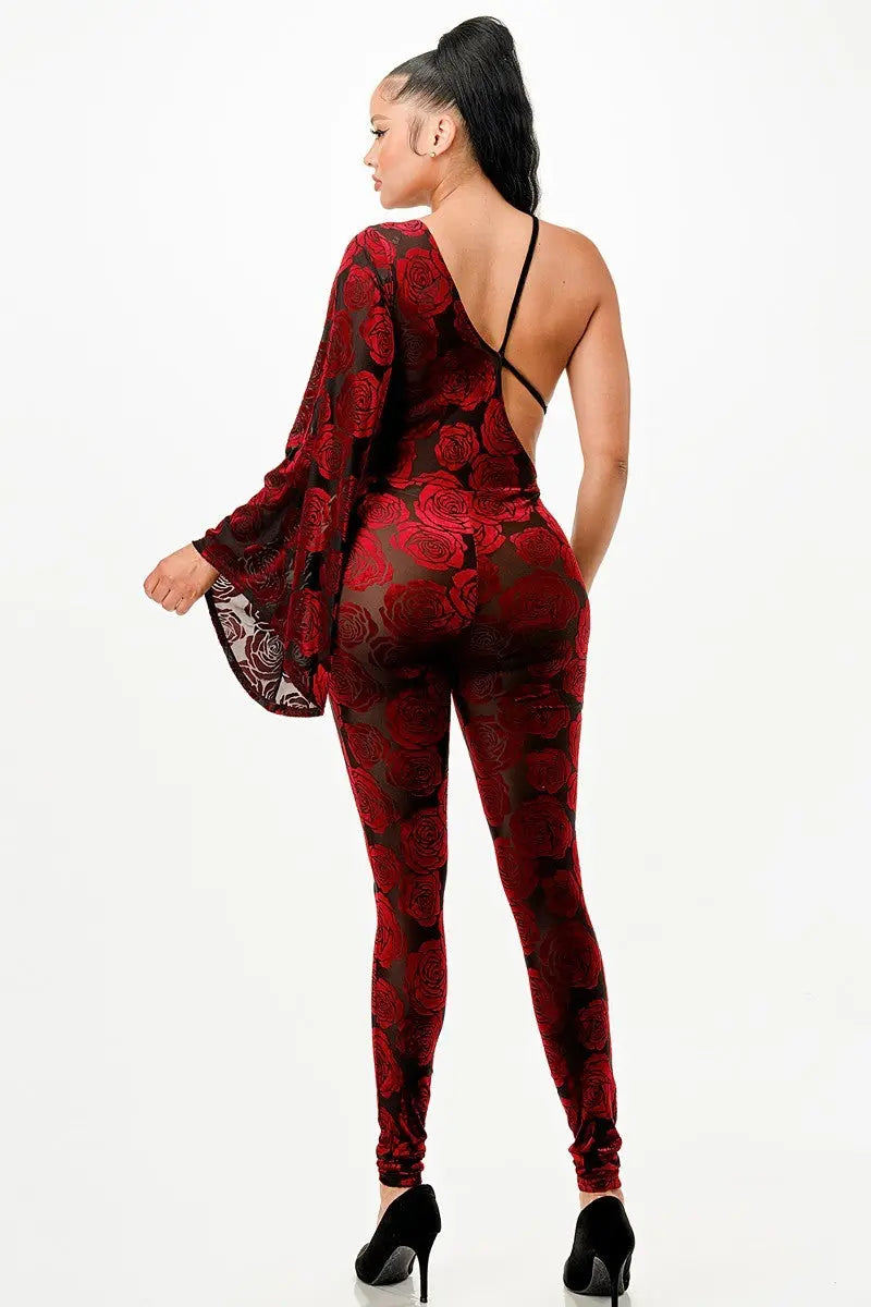 Velvet Flocking Jumpsuit/bell Sleeve - Mr Lou’s Place