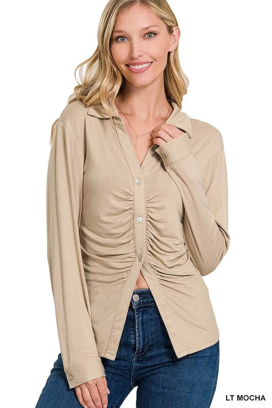 Stretchy Ruched Shirt - Mr Lou’s Place