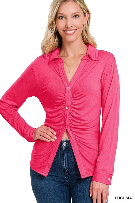 Stretchy Ruched Shirt - Mr Lou’s Place