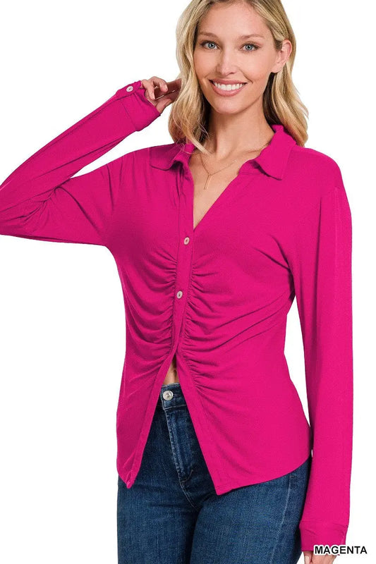 Stretchy Ruched Shirt - Mr Lou’s Place