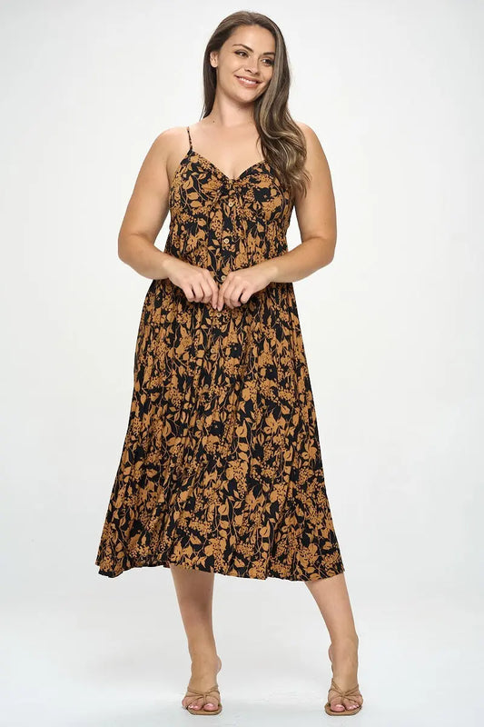 Plus Botanical Print Front Tie Maxi Dress - Mr Lou’s Place
