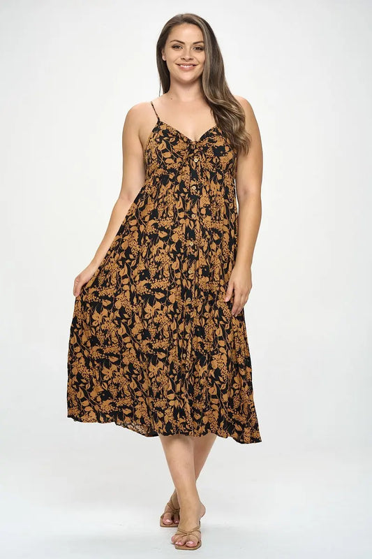 Plus Botanical Print Front Tie Maxi Dress - Mr Lou’s Place