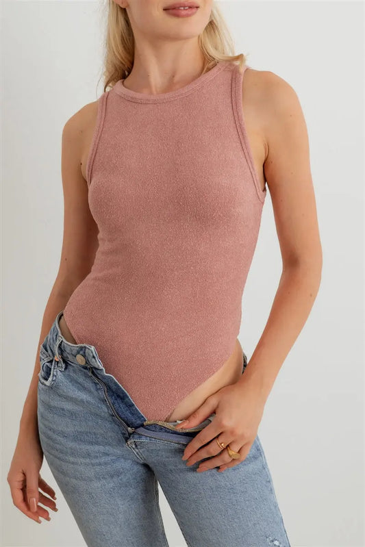 Mauve Knit Sleeveless Bodysuit - Mr Lou’s Place