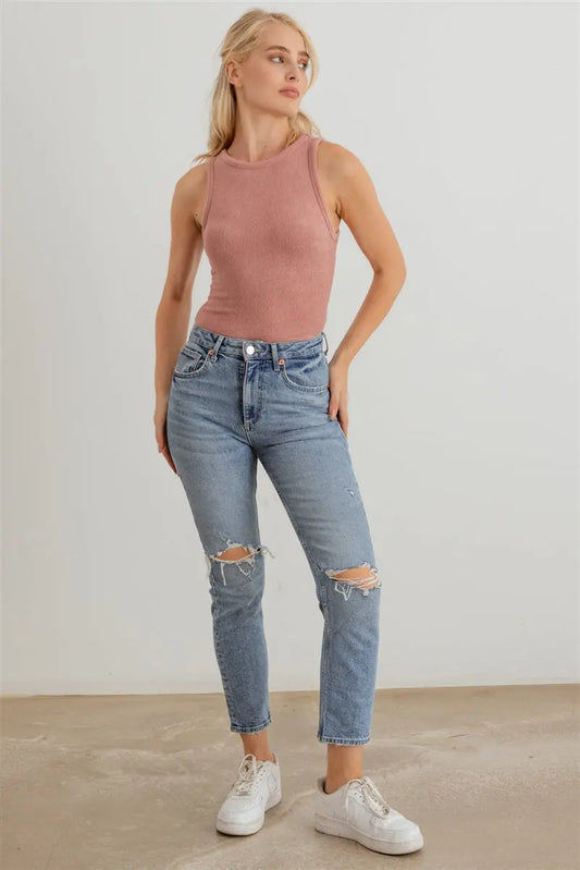 Mauve Knit Sleeveless Bodysuit - Mr Lou’s Place