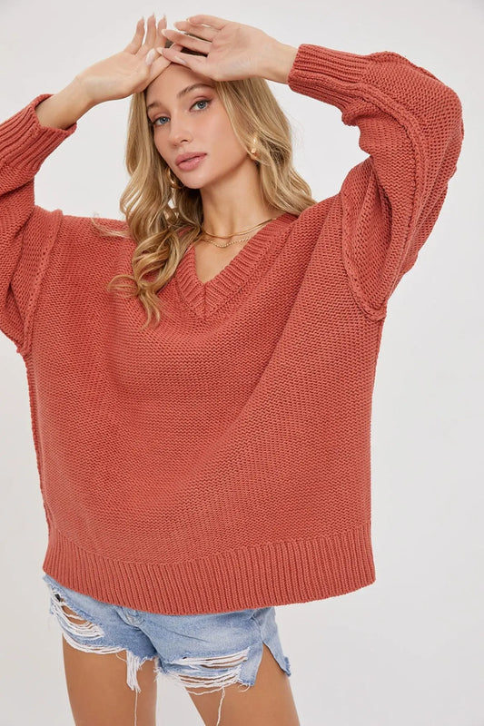 V Neck Oversized Sweater - Mr Lou’s Place