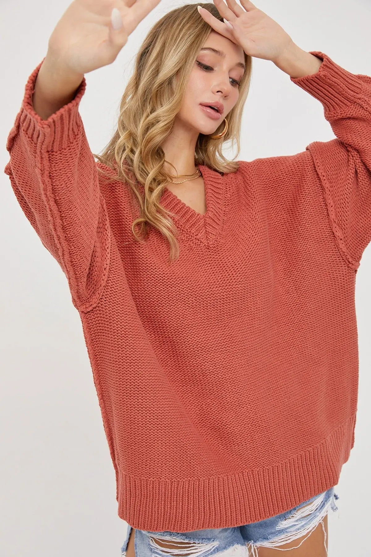 V Neck Oversized Sweater - Mr Lou’s Place