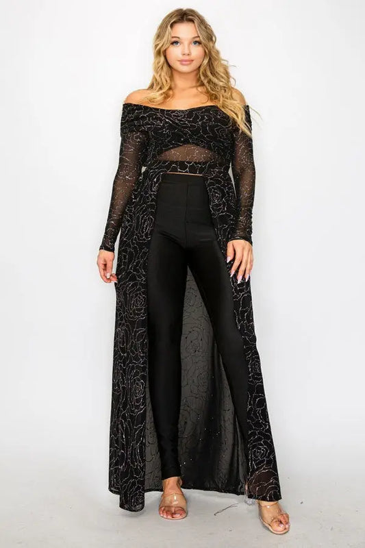 Plus Mesh Glitter See-through -cross Shoulder Wrap Maxi Dress - Mr Lou’s Place