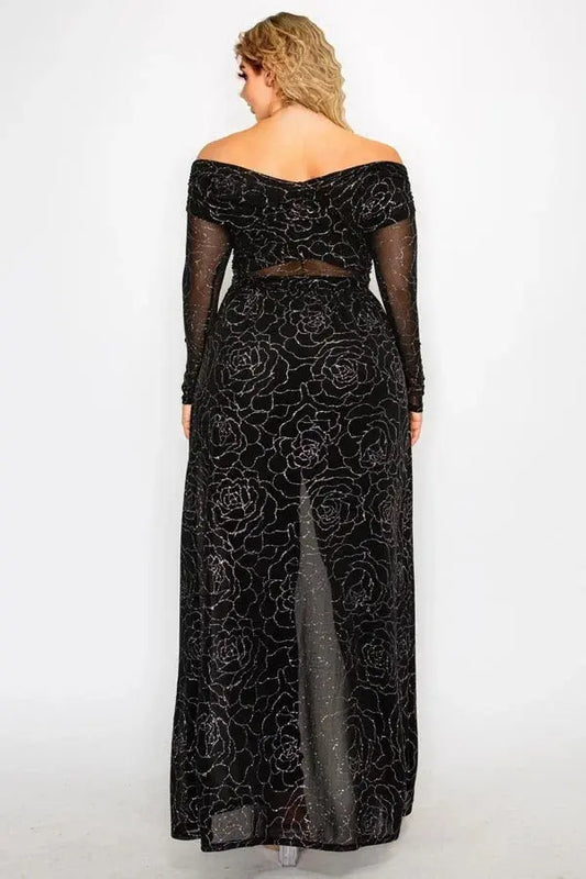 Plus Mesh Glitter See-through -cross Shoulder Wrap Maxi Dress - Mr Lou’s Place